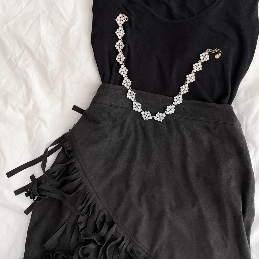 Black fringe mini skirt